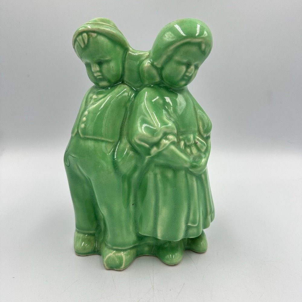 Cameron Clay Celadon Green Dutch Boy & Girl Planter – Vintage‎ USA